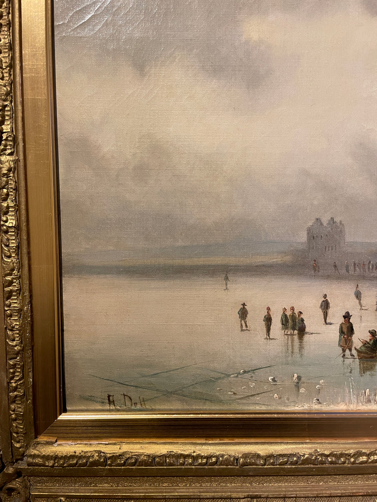 Oil Painting "Winter Skating Scene" by Anton Doll (1826-1877)