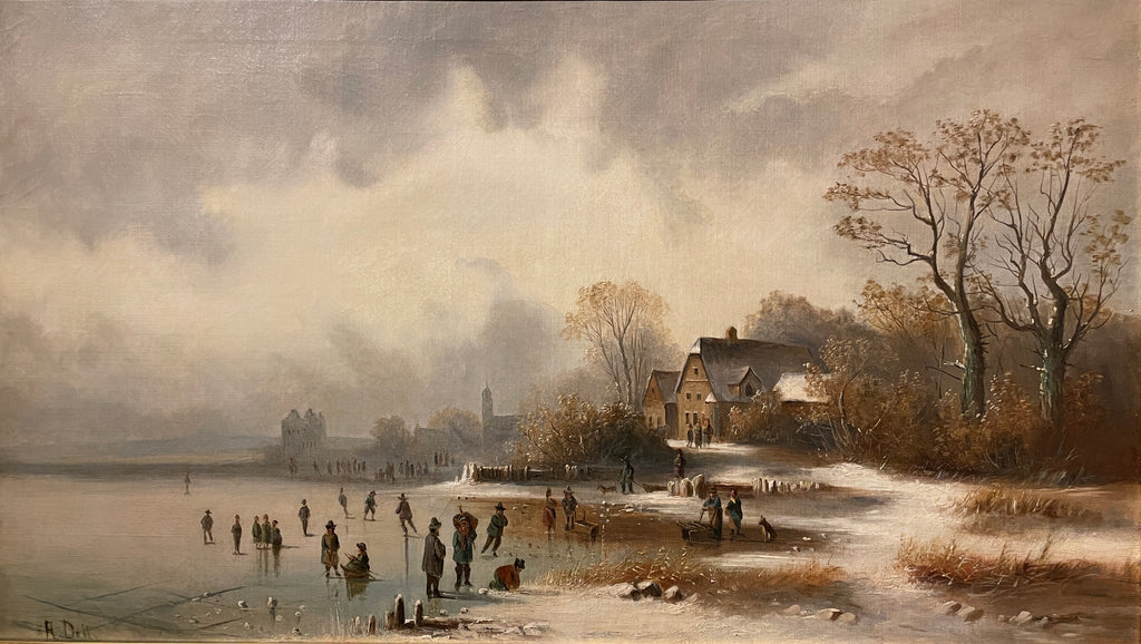 Oil Painting "Winter Skating Scene" by Anton Doll (1826-1877)