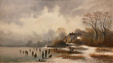 Oil Painting "Winter Skating Scene" by Anton Doll (1826-1877)