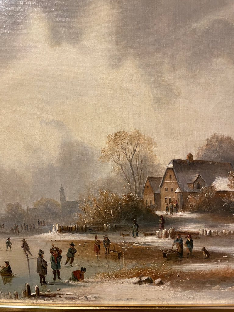 Oil Painting "Winter Skating Scene" by Anton Doll (1826-1877)