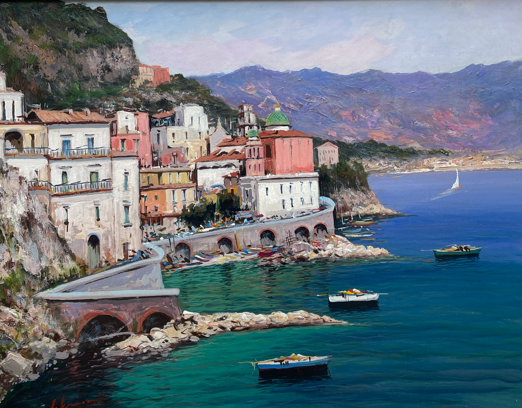 Oil Painting 'Amalfi Coast, Atrani' by Antonio Iannicelli