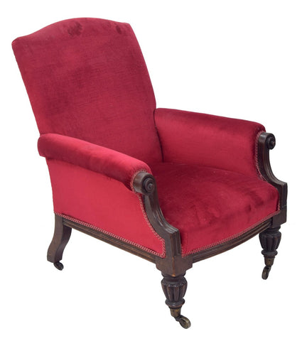 Armchair, Upholstered 19th Century Mahogany