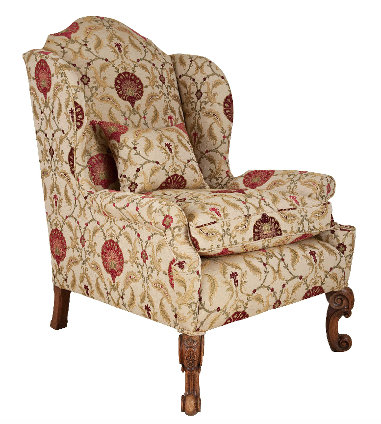 x SOLD : High Wing Back Upholstered Arm Chair by Howard & Sons