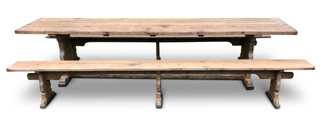 Refectory Table & Benches, 'Mouseman' design in washed oak