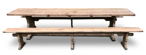Refectory Table & Benches, 'Mouseman' design in washed Oak.