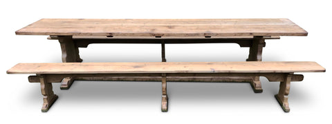 Refectory Table & Benches, 'Mouseman' design in washed oak