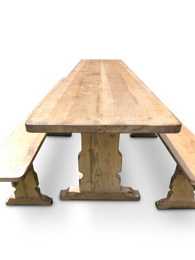 Refectory Table & Benches, 'Mouseman' design in washed oak