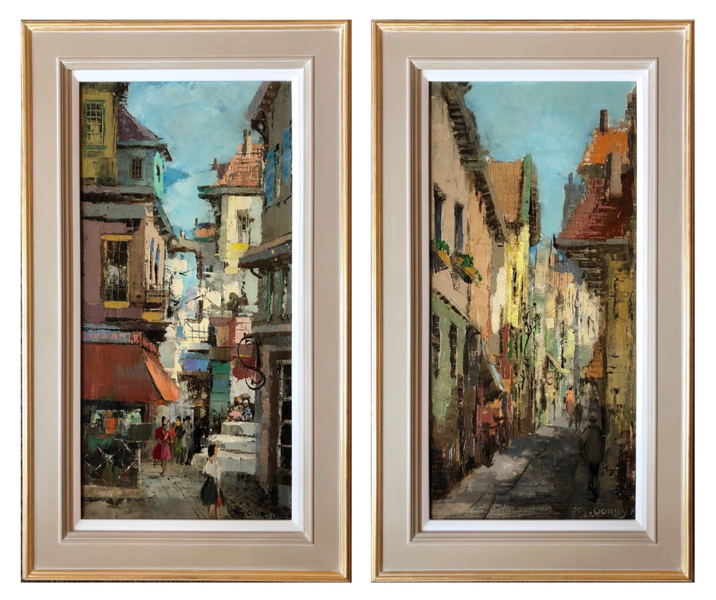 Oil Paintings, Pair of Dutch Street Scenes circa 1950
