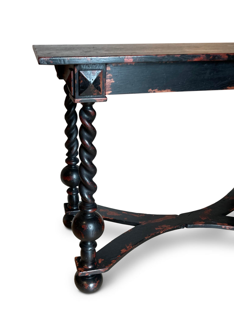 Console or Hall Table Ebony & Honey Antiqued William & Mary design