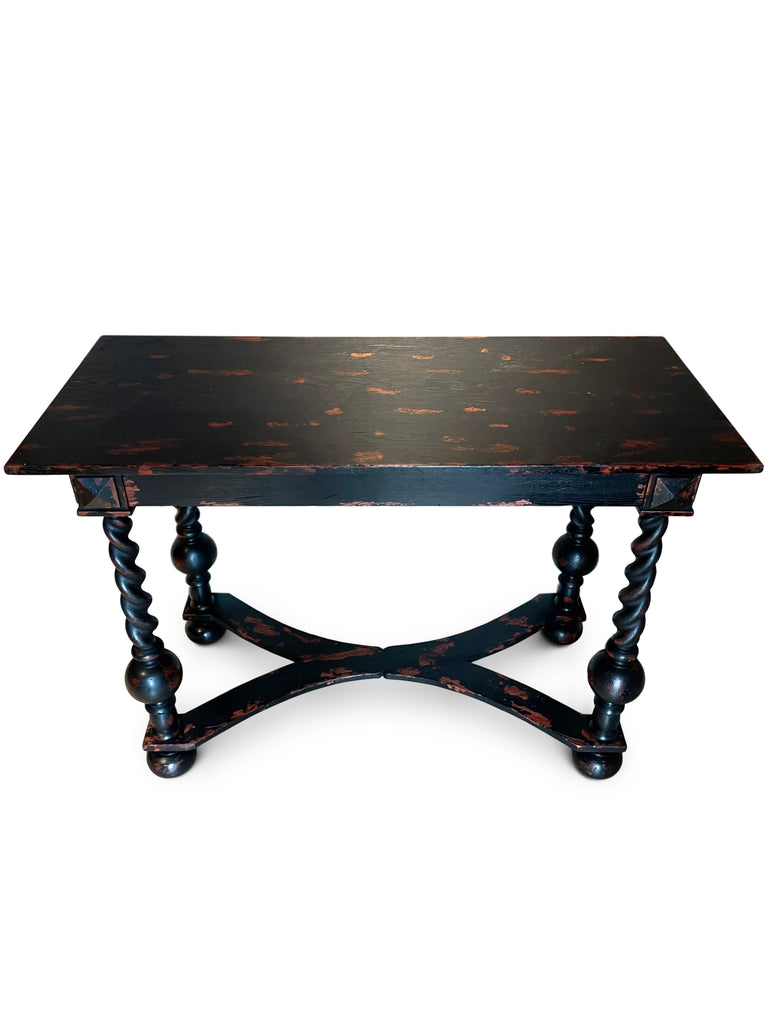Console or Hall Table Ebony & Honey Antiqued William & Mary design