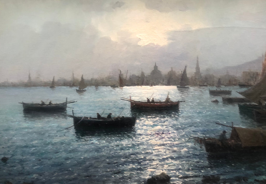 Oil Painting, Italian School, Harbour Scene with City in background (Early 20th c)
