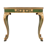 Italian Antique console or hall table painted in green with gold decoration and grey marble top