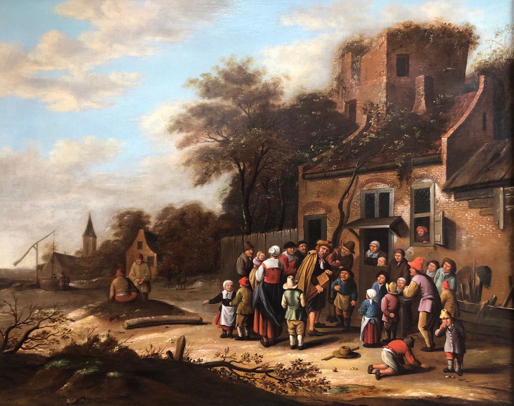 Oil painting Circle of Nicolaes Molenaer (Dutch 1630-1676) Village scene. SALE PRICE: