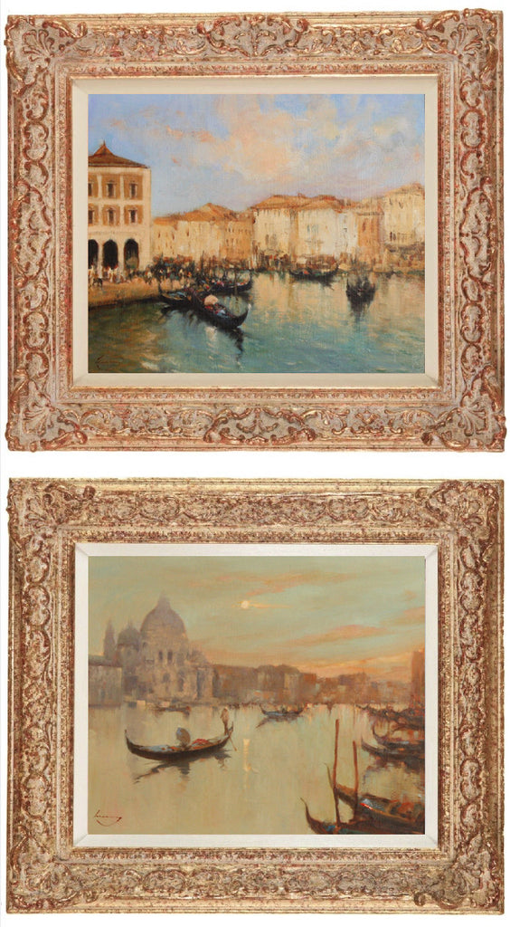 x SOLD : Venetian Scenes; Pair of Oils on Panel by Ken Moroney (British 1949-)