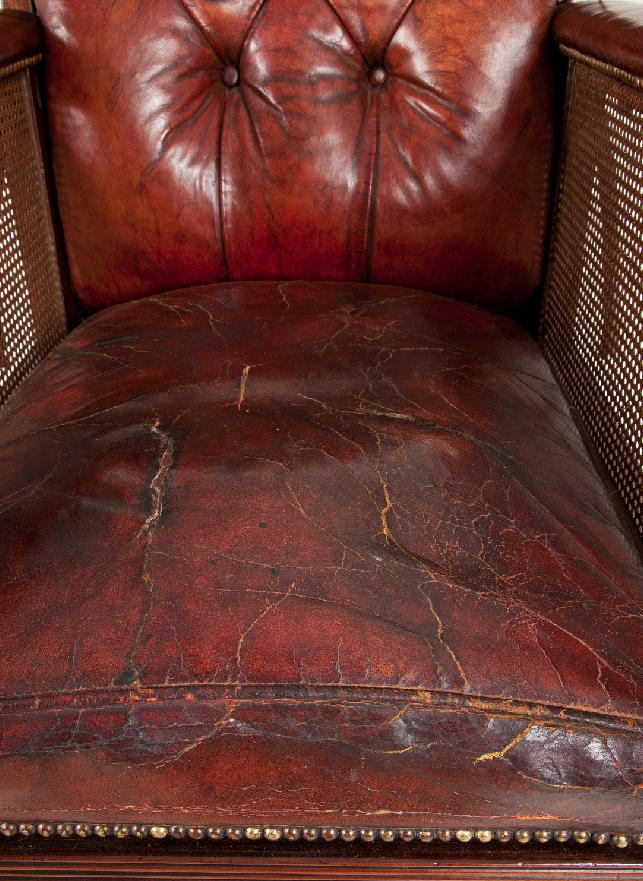 antique ox blood leather button back desk chair