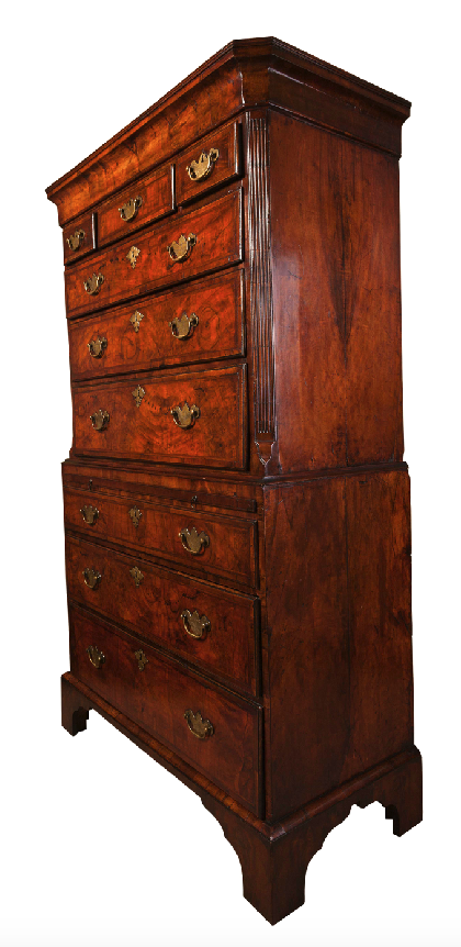 burr walnut antique chest on chest