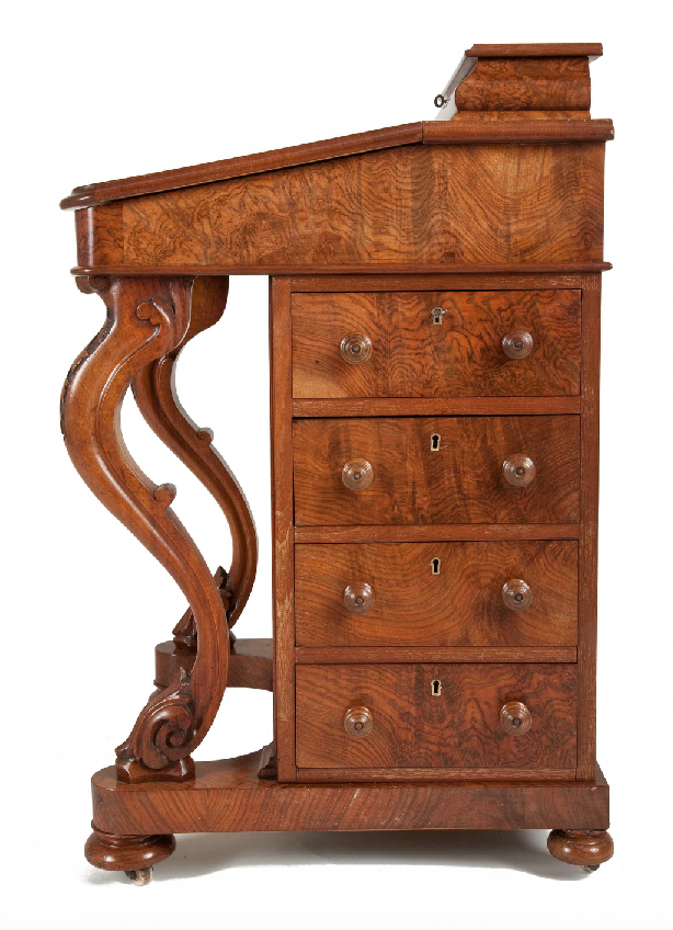 Antique davenport writing desk made of burr walnut