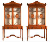 x SOLD : A Fine Pair of Satinwood Hand Painted Sheraton Revival Cabinet on Stands