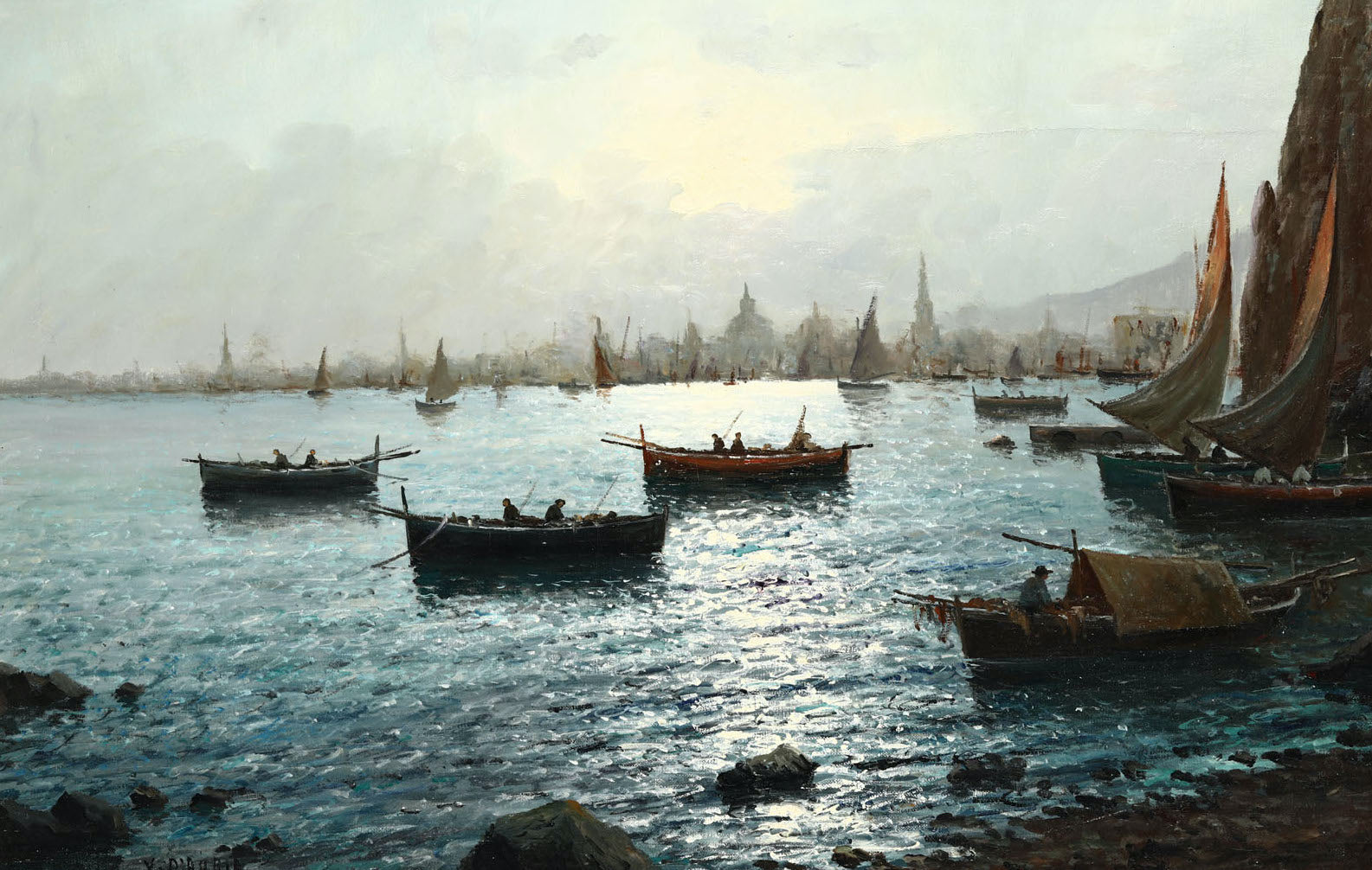 Italian-Harbour-Scene-Oil-Painting