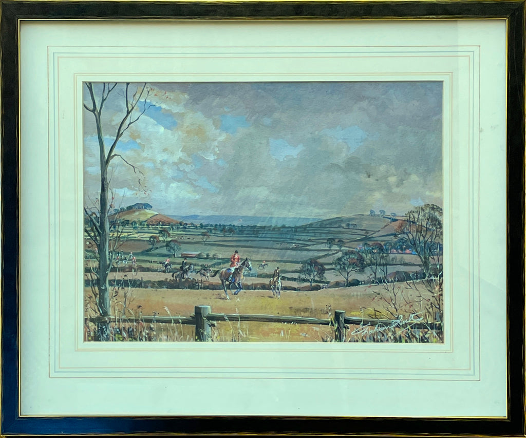 Hunting Gouache/watercolour by Graham Smith, "Fishponds Spinney Nevill holt"