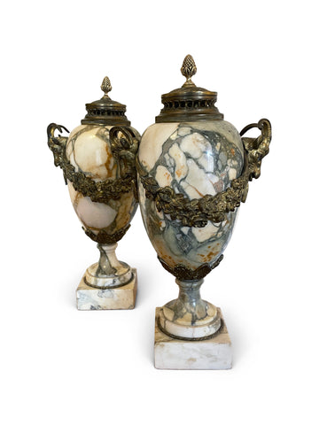 Pair of late 19th Century Italian Marble Cassolets