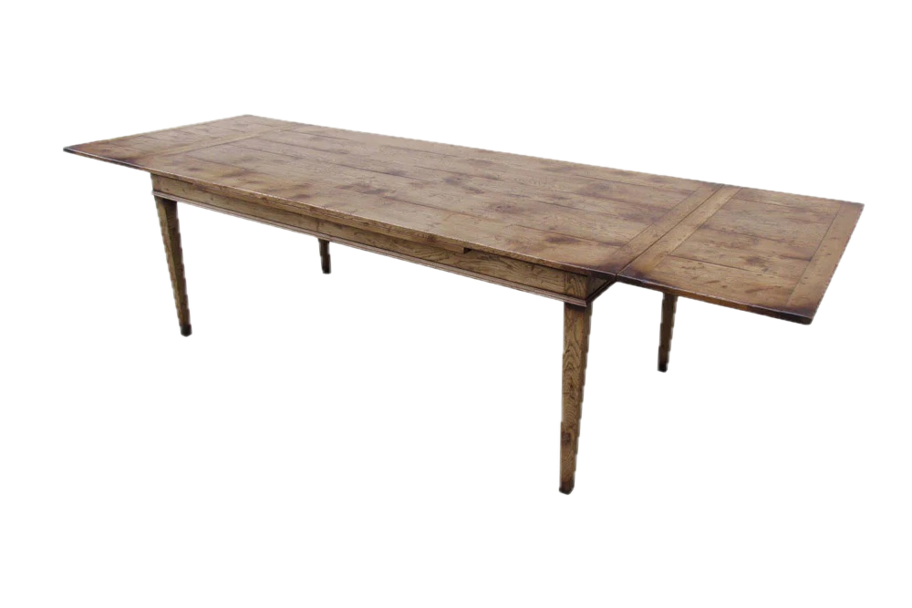 Oak Dining Table, Farmhouse design with two draw out leaves – Garners