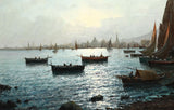 Oil Painting, Italian School, Harbour Scene with City in background (Early 20th c)