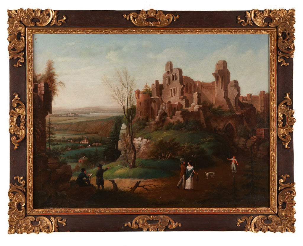 Oil on board Castle in Landscape by Johann Dittman.