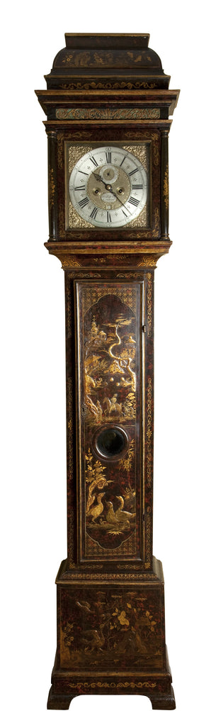 beautiful georgian long case clock with chinoiserie decoration