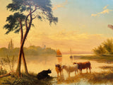 Oil Painting, Large Landscape with Cattle & Mill by James Roberts (fl 1858-1876)