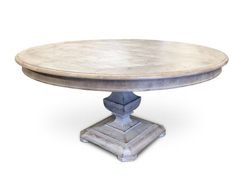 Circular Dining Table in rustic grey finish.