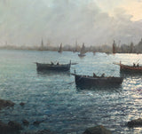 Oil Painting, Italian School, Harbour Scene with City in background (Early 20th c)
