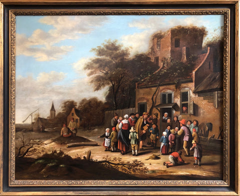 Oil painting Circle of Nicolaes Molenaer (Dutch 1630-1676) Village scene. SALE PRICE: