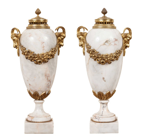Pair of Decorative Antique Marble Cassolets