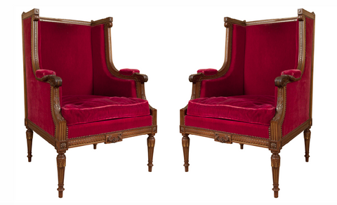 Handsome Pair of Late 19th Century French Antique Winged Arm Chairs